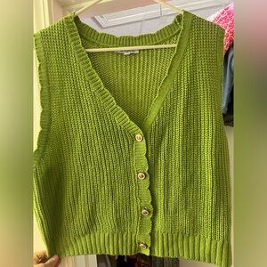 Green Knit Cardigan Vest
